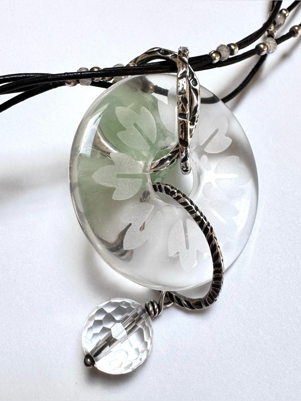 SILPADA Necklace & Etched Crystal Pendant Sterling Silver Leather S1954 N1976